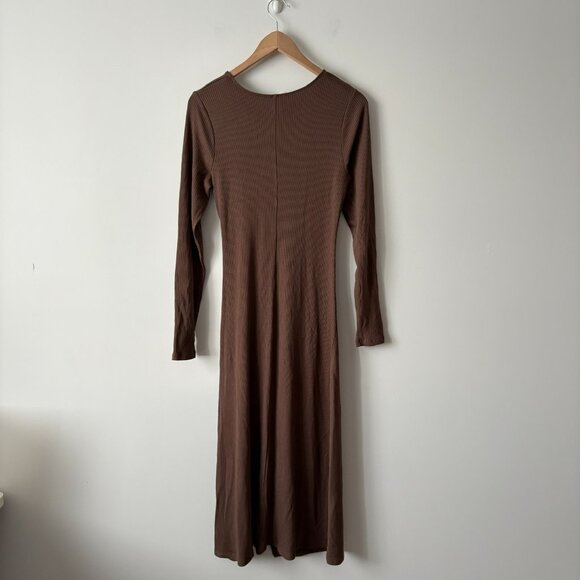 Aritzia Wilfred Amelia Long Sleeve Ribbed Jersey Dress Brown Size Large - Picture 4 of 6